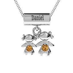 Sisters or Mother and Daughter Character Pendant in 925 Sterling Silver with Citrine