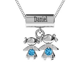 Sisters or Mother and Daughter Character Pendant in 925 Sterling Silver with Blue Topaz