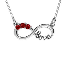 Three Stone Infinity Love Pendant in 925 Sterling Silver with Garnet