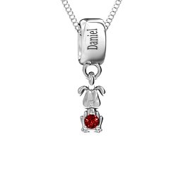 Happy Dog Pendant in 925 Sterling Silver with Garnet