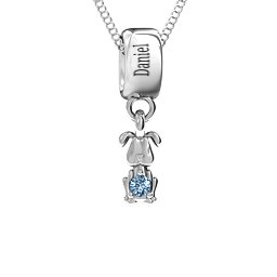 Happy Dog Pendant in 925 Sterling Silver with Aquamarine