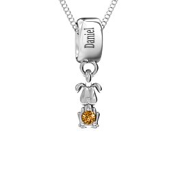Happy Dog Pendant in 925 Sterling Silver with Citrine
