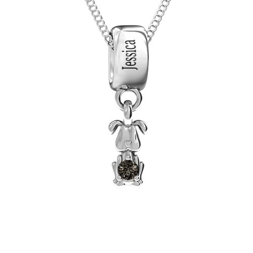 Happy Dog Pendant – Sterling Silver with Smokey Quartz
