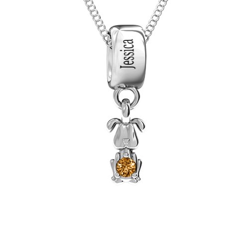 Happy Dog Pendant – Sterling Silver with Citrine