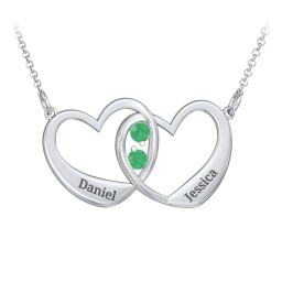 Merging Hearts Pendant in 925 Sterling Silver with Emerald