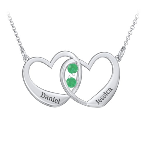 Merging Hearts Pendant – Sterling Silver with Emerald