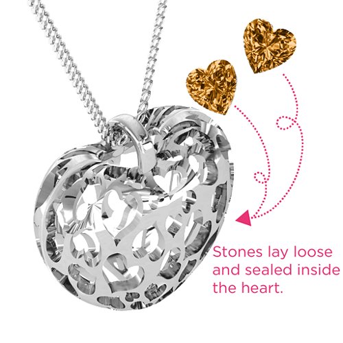 Caged Hearts Pendant With 2–6 Stones – Sterling Silver with Citrine