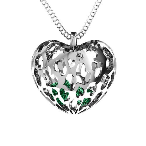 Caged Hearts Pendant With 2–6 Stones – Sterling Silver with Emerald