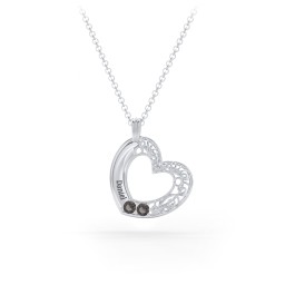 Engravable Filigree Heart Pendant with Birthstones