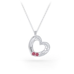 Engravable Filigree Heart Pendant with Birthstones