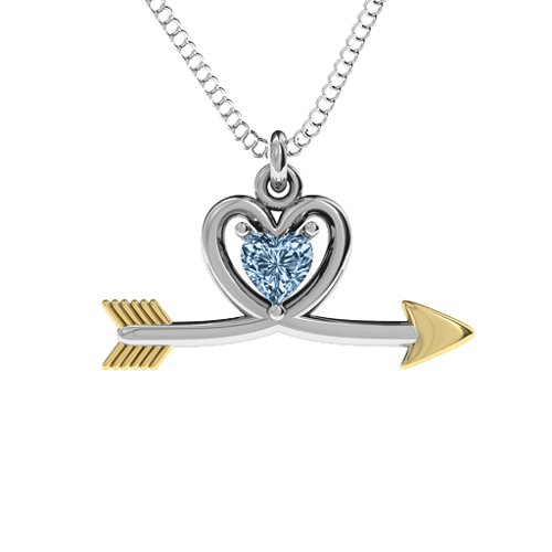 Heart & Arrow Pendant – Sterling Silver with Aquamarine
