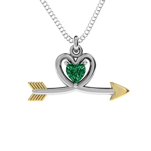 Heart & Arrow Pendant – Sterling Silver with Emerald