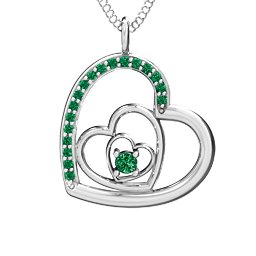 Hearts in Hearts Pendant in 925 Sterling Silver with Emerald and Green Premium Zirconia