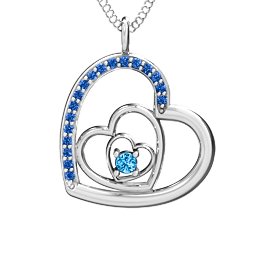 Hearts in Hearts Pendant in 925 Sterling Silver with Blue Topaz and Fancy Blue Premium Zirconia