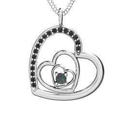 Hearts in Hearts Pendant in 925 Sterling Silver with Alexandrite and Black Premium Zirconia