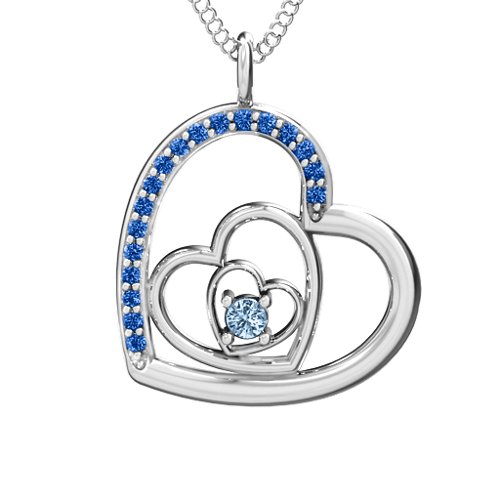 Hearts in Hearts Pendant – Sterling Silver with Aquamarine and Fancy Blue Premium Zirconia