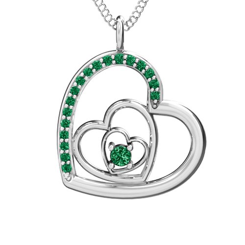 Hearts in Hearts Pendant – Sterling Silver with Emerald and Green Premium Zirconia