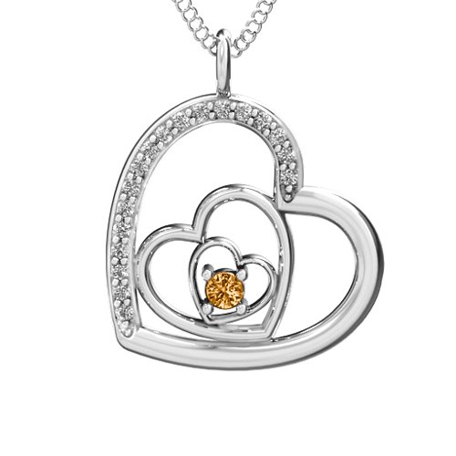 Hearts in Hearts Pendant – Sterling Silver with Citrine and White Premium Zirconia