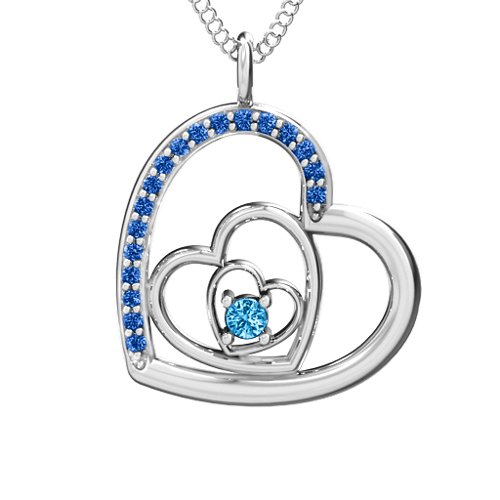 Hearts in Hearts Pendant – Sterling Silver with Blue Topaz and Fancy Blue Premium Zirconia