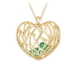 Organic Caged Hearts Pendant in 18K Gold Plated Silver with Emerald, Cubic Zirconia, Blue Topaz, and Blue Sapphire