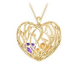 Organic Caged Hearts Pendant in 18K Gold Plated Silver with Citrine and Amethyst