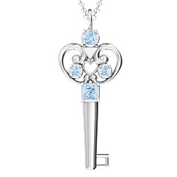 3–5 Stone Accented Key Pendant in 925 Sterling Silver with Aquamarine and Amethyst