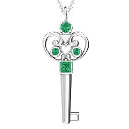 3–5 Stone Accented Key Pendant in 925 Sterling Silver with Emerald and Amethyst