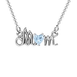 Graceful Mom Heart Birthstone Pendant in 925 Sterling Silver with Aquamarine