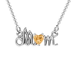 Graceful Mom Heart Birthstone Pendant in 925 Sterling Silver with Citrine