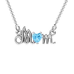 Graceful Mom Heart Birthstone Pendant in 925 Sterling Silver with Blue Topaz