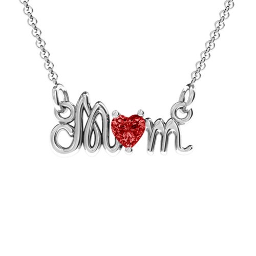 Graceful Mom Heart Birthstone Pendant – Sterling Silver with Garnet