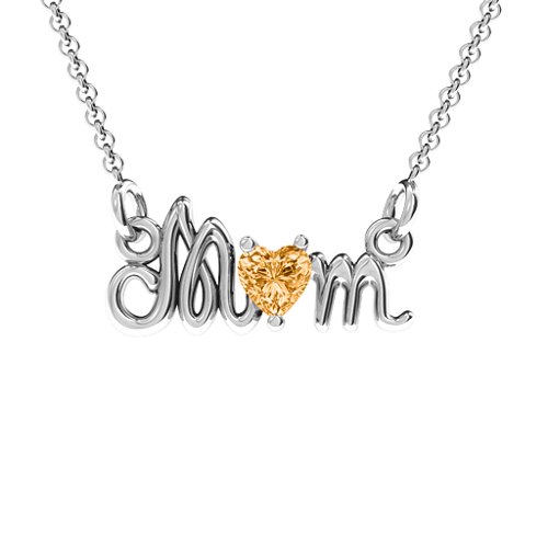 Graceful Mom Heart Birthstone Pendant – Sterling Silver with Citrine