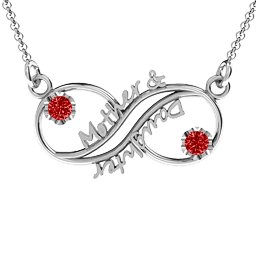 Mother and Daughter Infinity Pendant in 925 Sterling Silver with Garnet