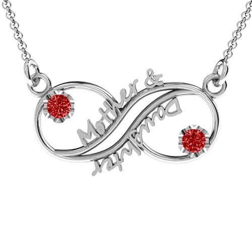 Mother and Daughter Infinity Pendant – Sterling Silver with Garnet