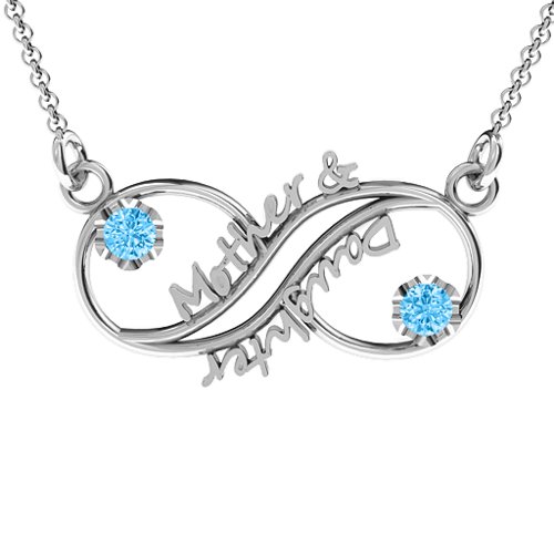 Mother and Daughter Infinity Pendant – Sterling Silver with Blue Topaz