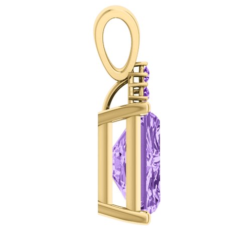 Emerald Cut Solitaire with Accents Pendant – 18K Gold Plated Silver with Amethyst Premium Zirconia and Amethyst