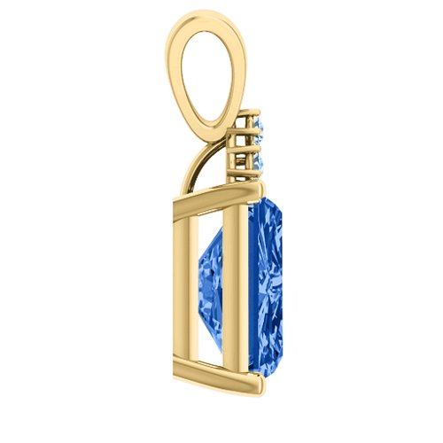 Emerald Cut Solitaire with Accents Pendant – 18K Gold Plated Silver with Fancy Blue Premium Zirconia and Aquamarine