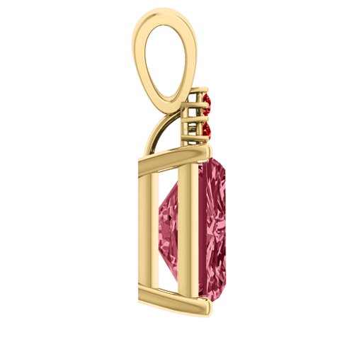 Emerald Cut Solitaire with Accents Pendant – 18K Gold Plated Silver with Red Premium Zirconia and Garnet
