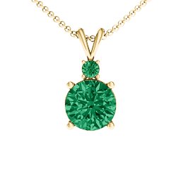 Graceful Round Solitaire with Accent Pendant in 18K Gold Plated Silver with Green Premium Zirconia and Emerald