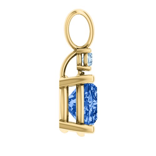Graceful Round Solitaire with Accent Pendant – 18K Gold Plated Silver with Fancy Blue Premium Zirconia and Aquamarine