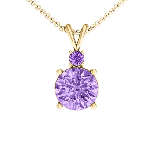 Graceful Round Solitaire with Accent Pendant – 18K Gold Plated Silver with Amethyst Premium Zirconia and Amethyst