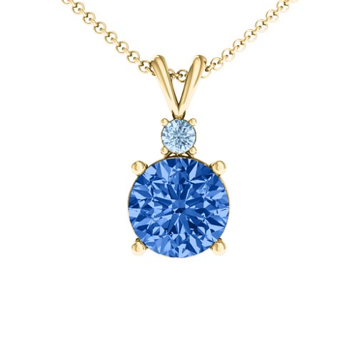 Graceful Round Solitaire with Accent Pendant – 18K Gold Plated Silver with Fancy Blue Premium Zirconia and Aquamarine