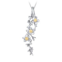 Cherry Blossoms in Bloom Branch Pendant in 925 Sterling Silver