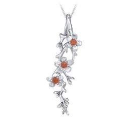 Cherry Blossoms in Bloom Branch Pendant in 925 Sterling Silver with Garnet, Cubic Zirconia, and Blue Sapphire