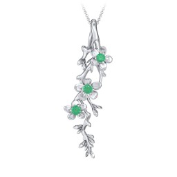 Cherry Blossoms in Bloom Branch Pendant in 925 Sterling Silver with Emerald, Cubic Zirconia, and Blue Sapphire
