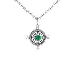 Graduation Compass Pendant in 925 Sterling Silver with Emerald