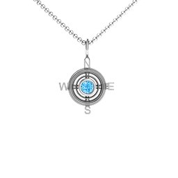 Graduation Compass Pendant in 925 Sterling Silver with Blue Topaz