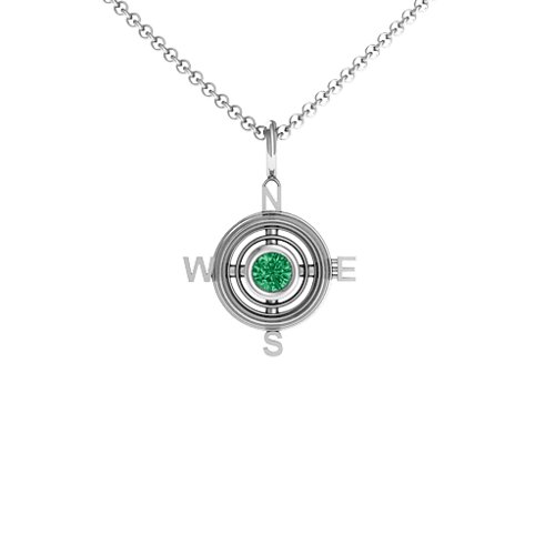Graduation Compass Pendant – Sterling Silver with Emerald