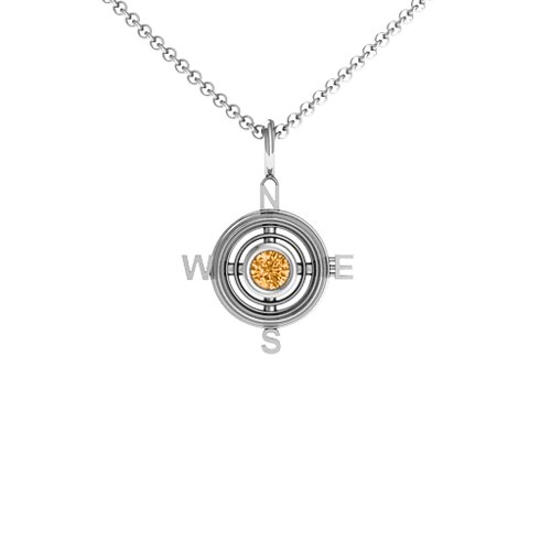 Graduation Compass Pendant – Sterling Silver with Citrine