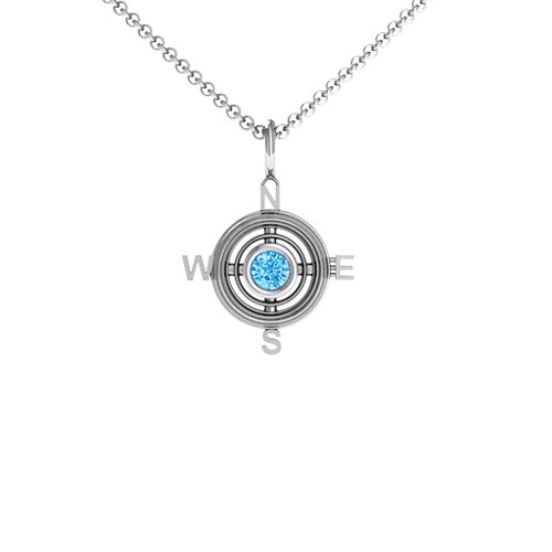 Graduation Compass Pendant – Sterling Silver with Blue Topaz
